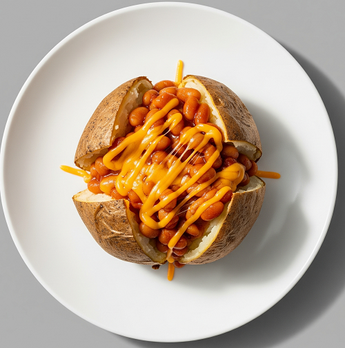 Baked Potato With Cheddar Cheese & Beans 